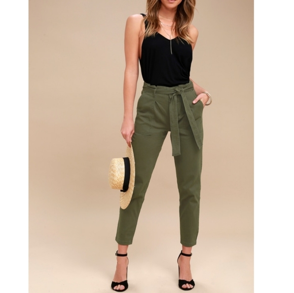 Lulus Pants - Lulu’s High Waisted Paper Bag tie crop pants